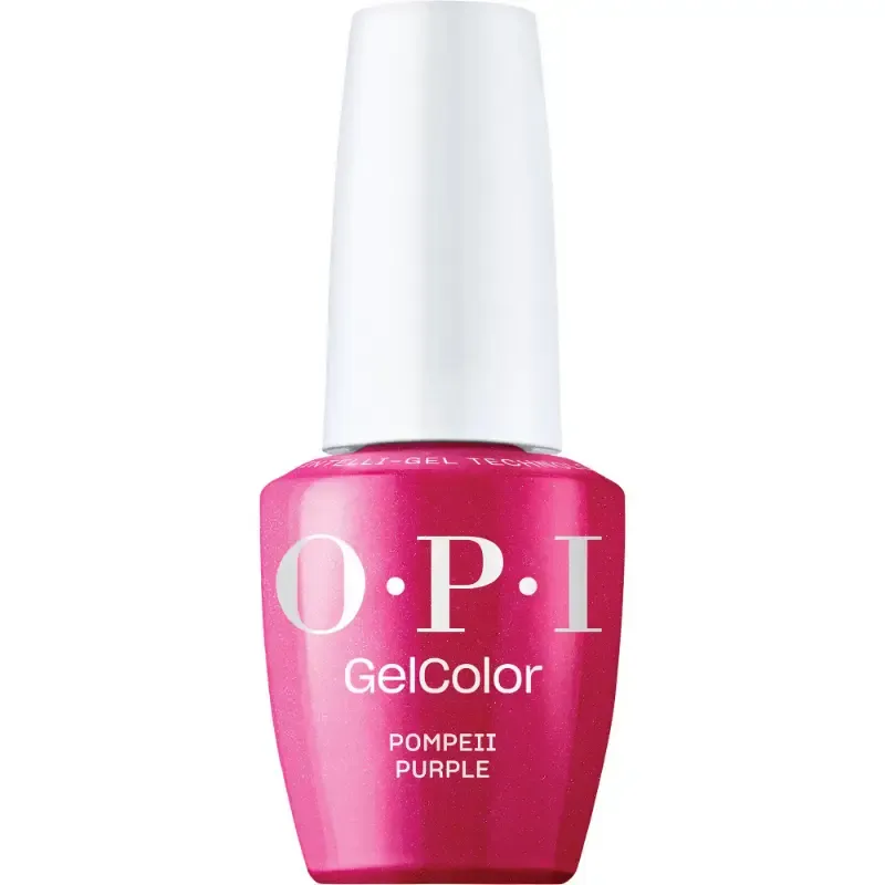 Vernis gel rose avec une finition brillante, nommée Pompeii Purple d'OPI GelColor. Idéale pour un look romantique et audacieux.
