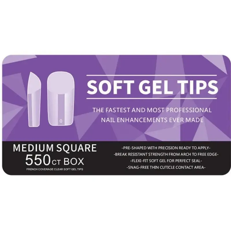 Capsules en gel souple de taille moyenne, forme carrée, pour extension d'ongles, flexibles et durables, idéales pour une manucure naturelle ou des faux ongles.