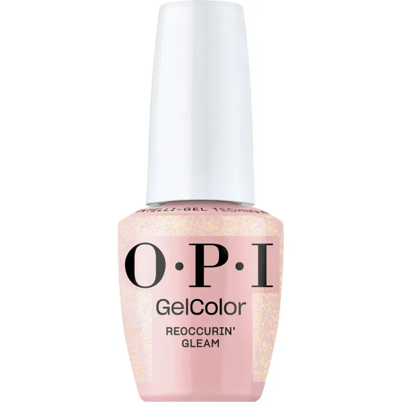 Gellak OPI GelColor Reoccurin' Gleam – een roze tint met glinsters voor een speelse en stralende nagelstijl.