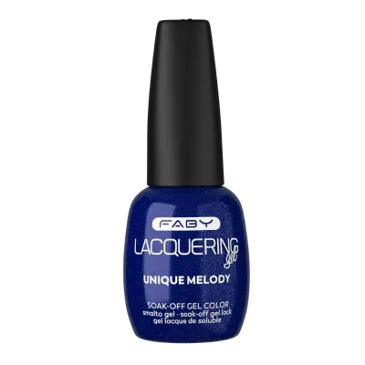 Unique Melody - Lacquering gel - 15ml Blauwe gellak met glinsterende afwerking van FABY, Unique Melody. Professionele salonkwaliteit.