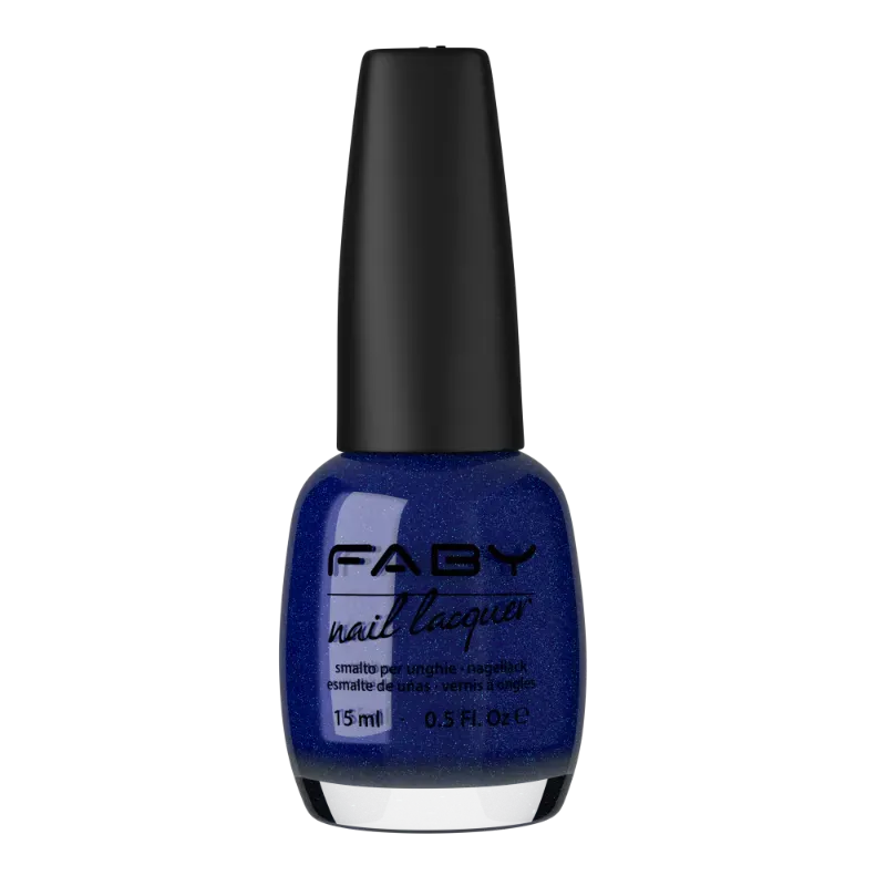 Blauwe nagellak met glinsterende afwerking van FABY, Unique Melody. Professionele salonkwaliteit.