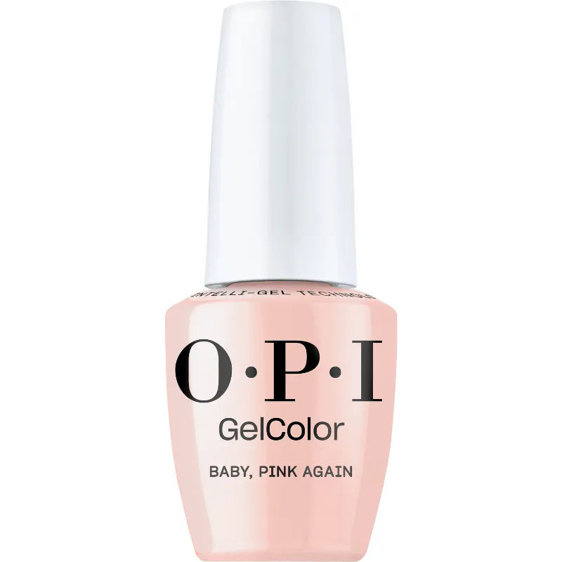 Pink glossy gel polish by OPI, Baby, Pink Again. For a fresh, feminine salon finish.