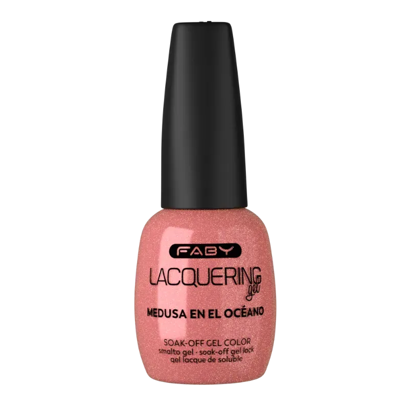 Pink gel polish with shimmering finish, Medusa en el Ocèano by FABY. Professional salon quality, cures under lamp.