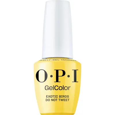 OPI GelColor Exotic Birds Do Not Tweet – bright yellow gel polish with a glossy finish for a cheerful, eye-catching manicure.