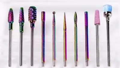 Diamond-coated bit set for electric nail drill, including 3 bits for removing gel or acrylic nails – precision and durability.