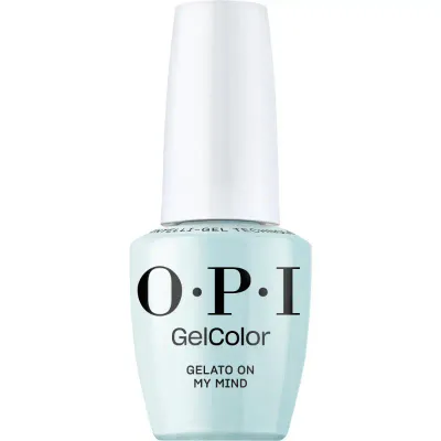 OPI GelColor Gelato on My Mind gel polish – a bright, glossy light blue for a cheerful and summery nail look.