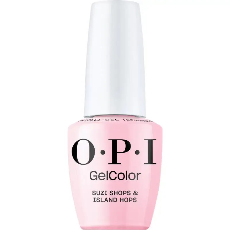 OPI GelColor Suzi Shops & Island Hops – vernis gel rose éclatant et brillant pour une manucure fraîche et joyeuse.