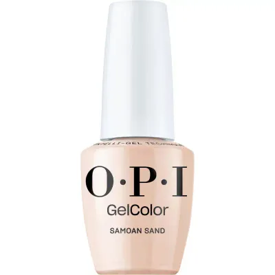 Vernis gel OPI GelColor Samoan Sand en nude brillant. Teinte nude douce à la finition brillante.