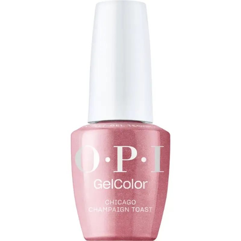 OPI GelColor Chicago Champagne Toast gel polish – a sparkly pink shade for a festive, elegant nail look.
