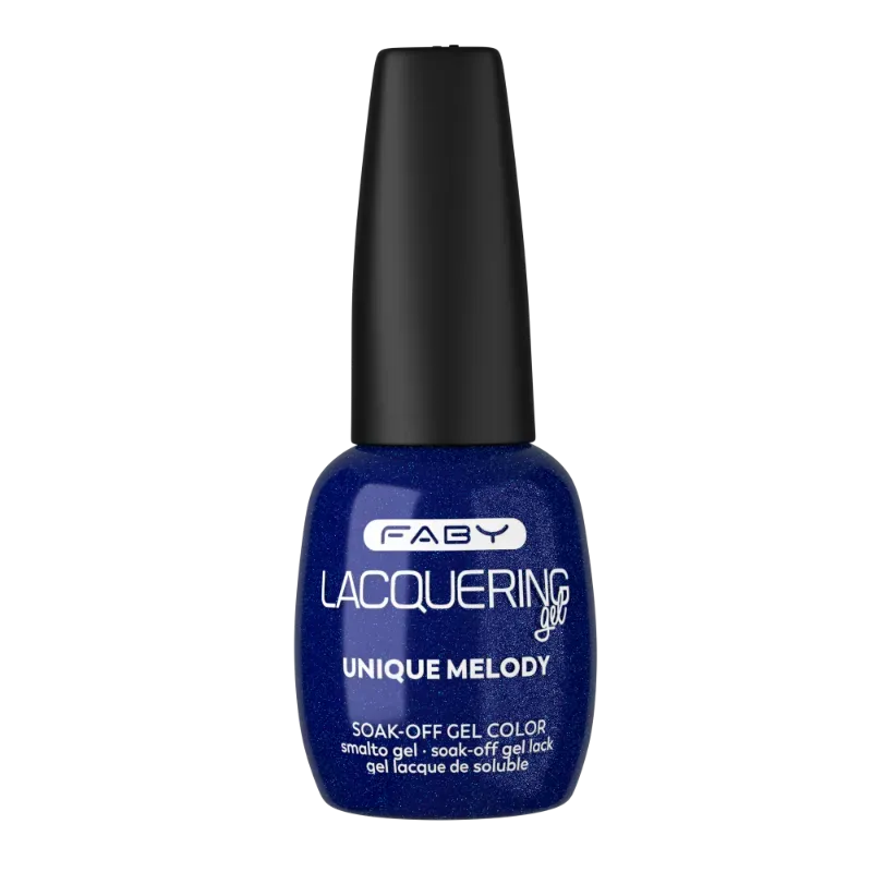 Blue gel polish with shimmering finish by FABY, Unique Melody. Professional salon quality.