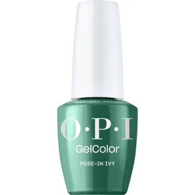 Green glossy gel polish by OPI, Pose-in Ivy. For a polished and elegant manicure.