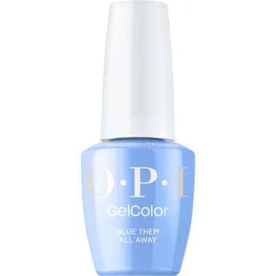 Blue Them All Away - GelColor - 15ml Blue glossy gel polish by OPI, Blue Them All Away. For a bold and polished manicure.