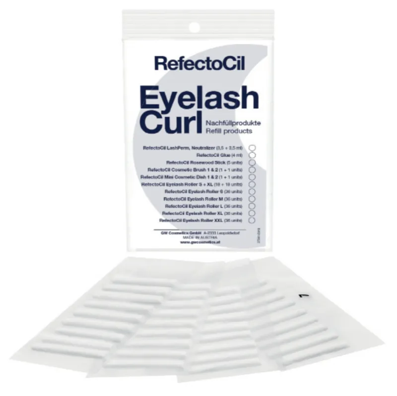 Refill curl rolls by RefectoCil for lash lifting, self-adhesive rolls for lash lifting treatment.