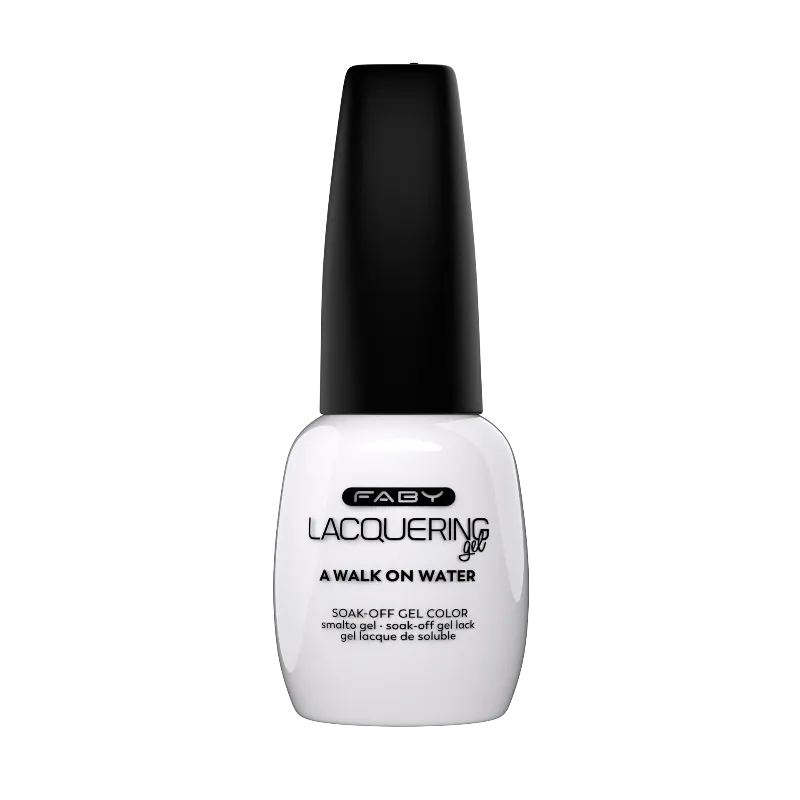 A walk on water - Lacquering Gel - 15ml A Walk on Water gellak van FABY in flesje met transparante nude tint en subtiel nail glow-effect