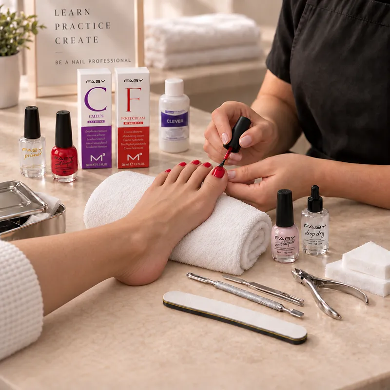 Private Kosmetische Pediküre-Masterclass + Wie man Gellack richtig aufträgt und entfernt. Praktische Pedikürebehandlung während einer privaten Masterclass für kosmetische Fußpflege und Gel-Nagellack.