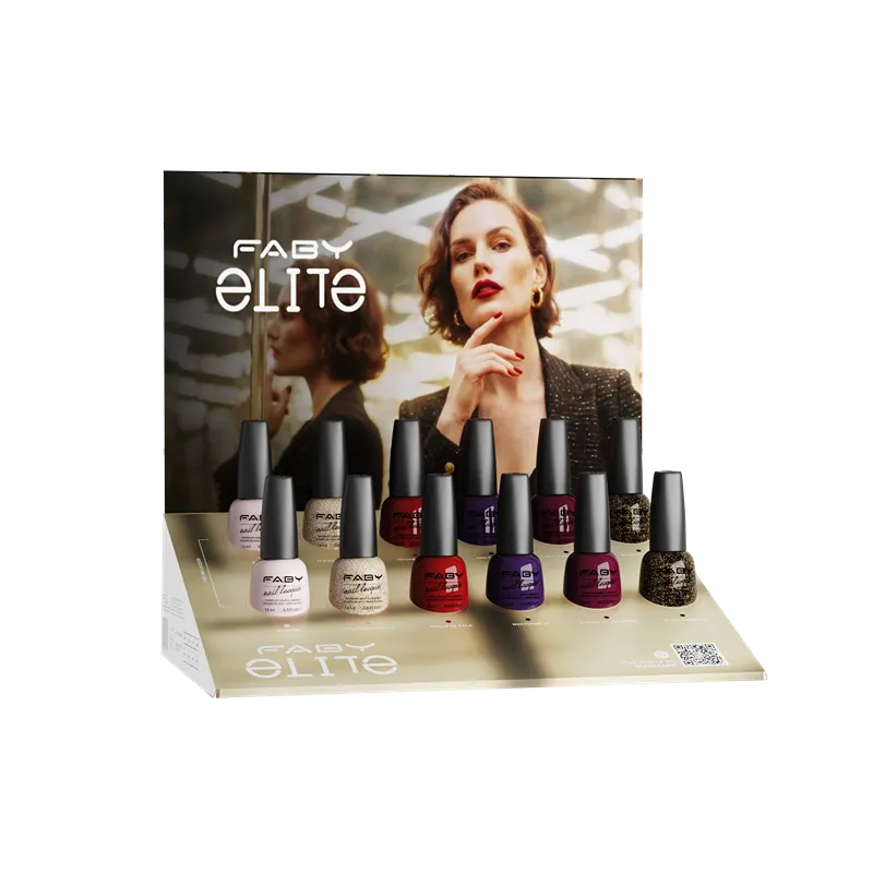 Faby Elite nagellak display met zes kleuren uit de Elite collectie