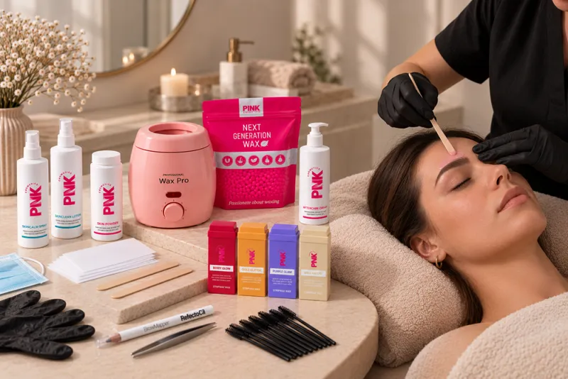 Face & Brow Precision Wax Kit Starterset mit exklusiver Hana Cosmetics Aufbewahrungstasche und PINK Wax Heater