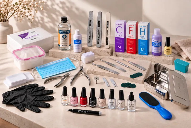 All-in-One Manicure en Pedicure Kit startpakket - Compleet professioneel pakket met FABY nagellakken en RVS instrumenten bij 