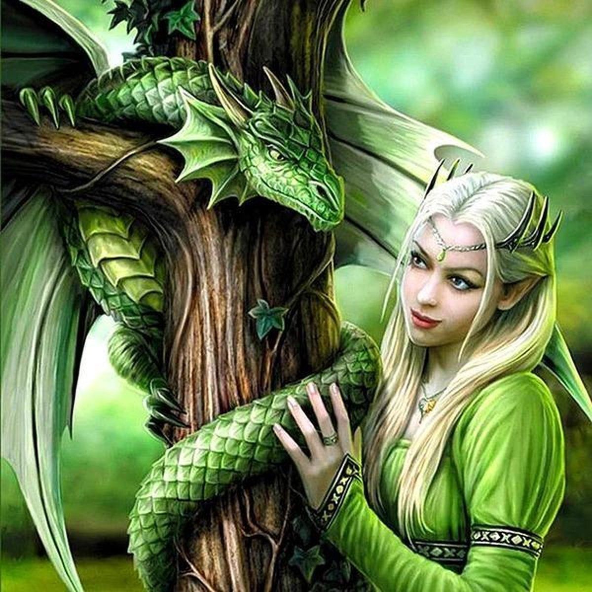 Diamond Painting - Drakenvrouw Groen Diamond Painting - Drakenvrouw Groen