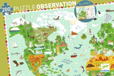 Observatiepuzzel + boekje - Reis rond de wereld (200 pcs)