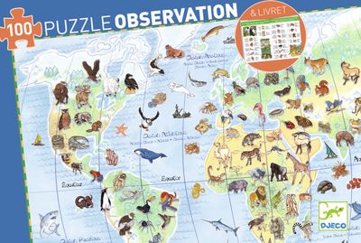 Observatiepuzzel + boekje - Dieren van de wereld (100 pcs)