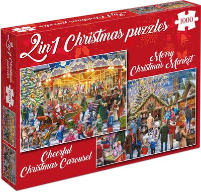 Puzzel - Merry Christmas Market + Cheerful Christmas Carousel (2 x 1000 pcs)