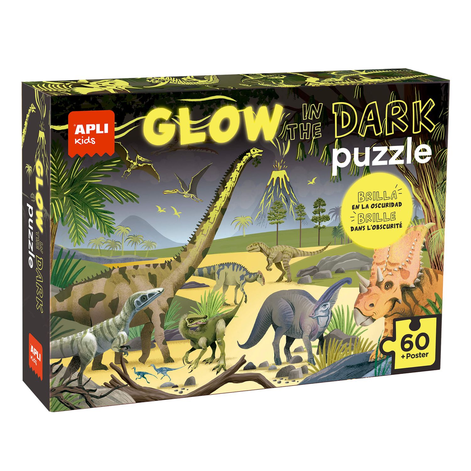 APLI - Glow in the dark puzzel + poster: Dinosaurussen (60 pcs)