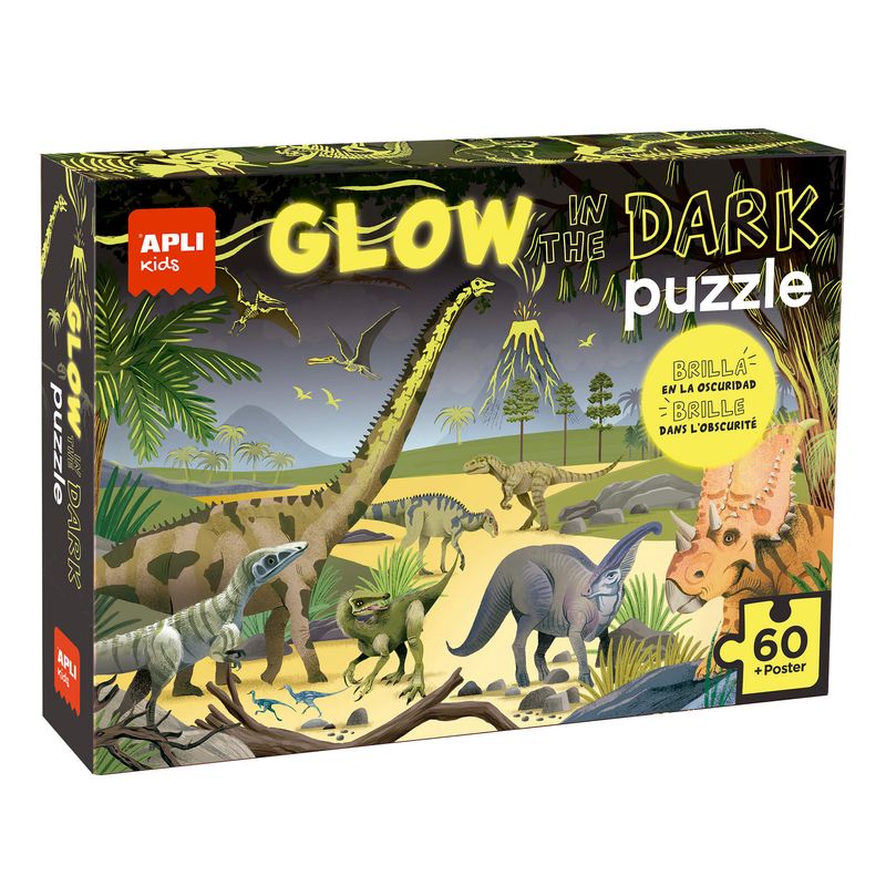 APLI - Glow in the dark puzzel + poster: Dinosaurussen (60 pcs)