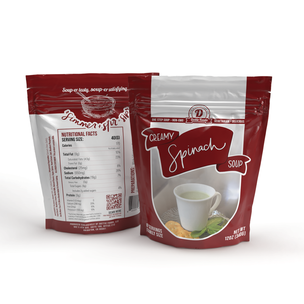 CREAM OF SPINACH Family Pack 12 bags yields 8-8oz servings per bag