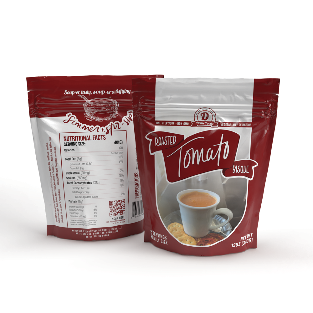 ROASTED TOMATO BISQUE ™ Family Pack Bag yields 8-8oz servings