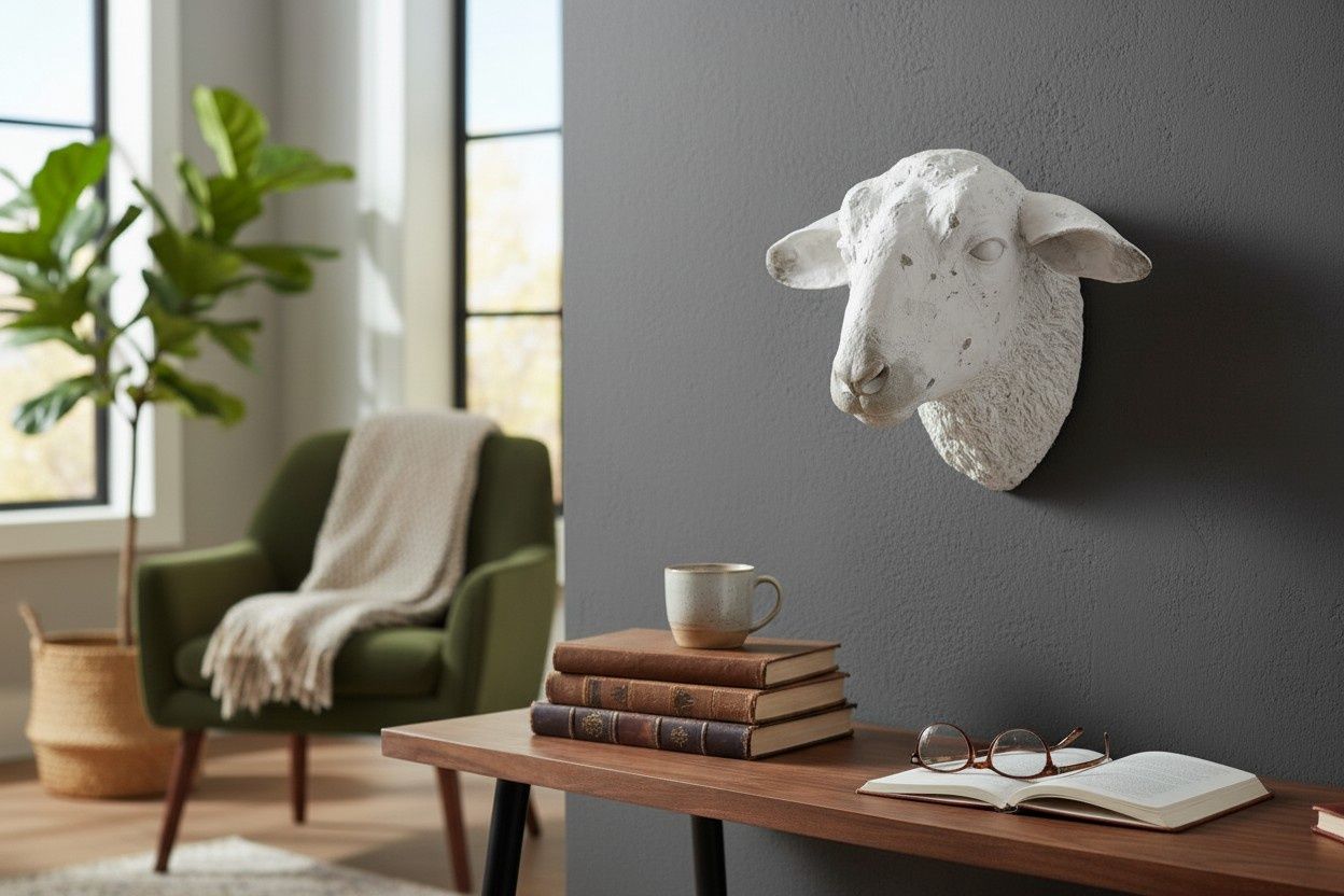WHITE SHEEP HEAD WALL DECO