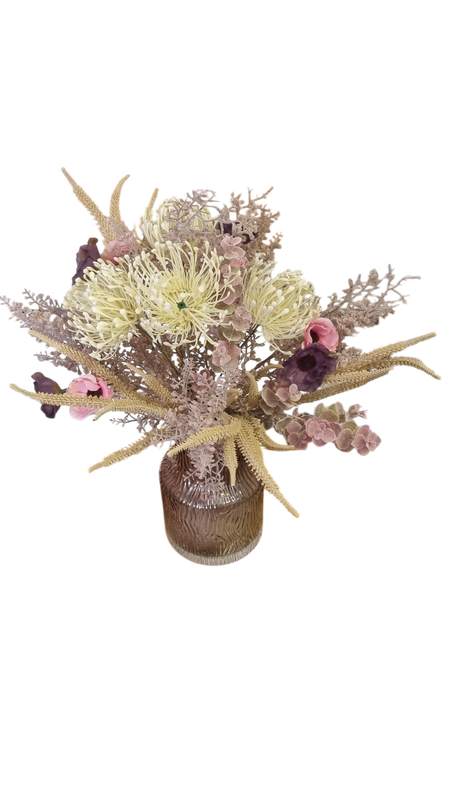 WHITE AND PINK FLOWER ARRANGEMENT IN TEXTURED VASE 51CM