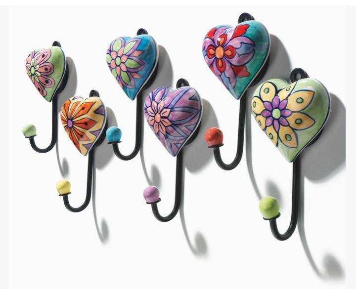 HAND PAINTED HEART CERAMIC HOOK