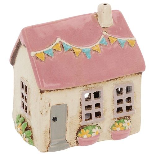 VILLAGE POTTERY GARDEN FLAGS HOUSE CREAM TEALIGHT