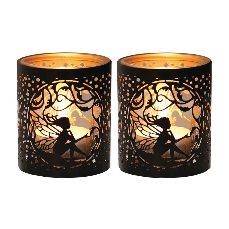 BLACK &amp; GOLD SILHOUETTE SEATED FAIRY TEALIGHT S2