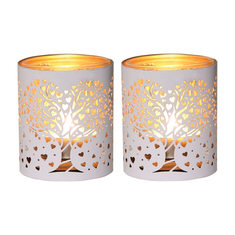WHITE &amp; GOLD SILHOUETTE HEART TREE TEALIGHT S2