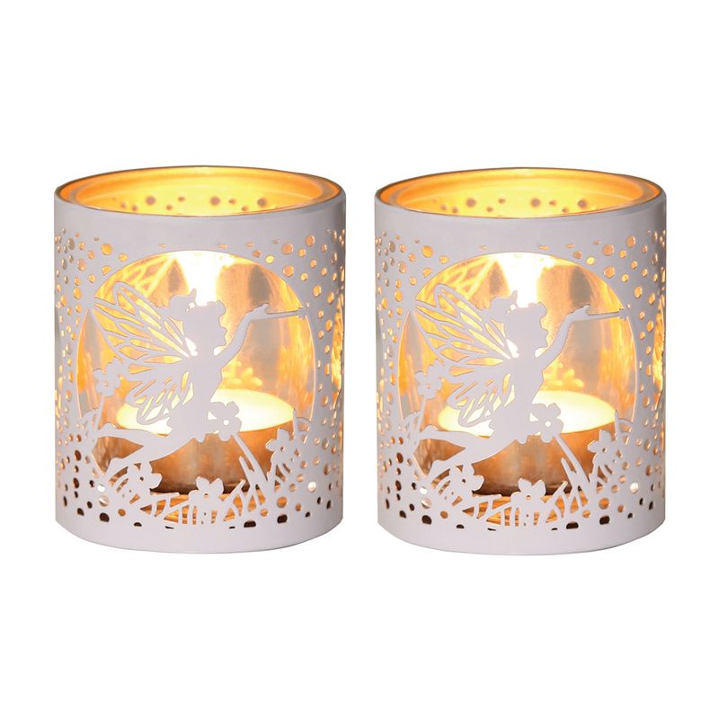 WHITE &amp; GOLD SILHOUETTE FLYING FAIRY TEALIGHT S2