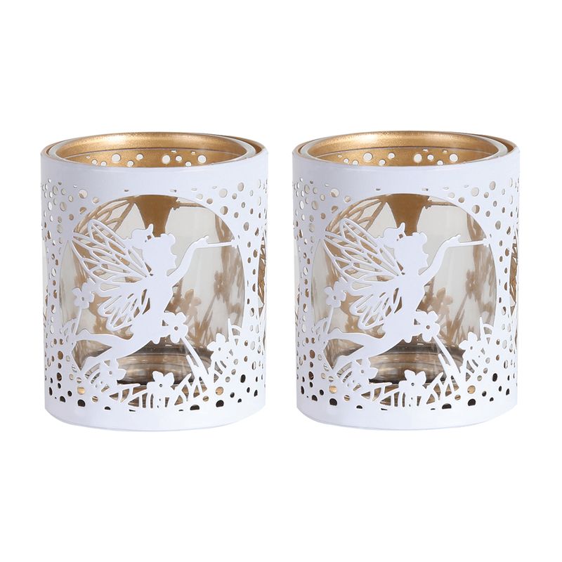 WHITE &amp; GOLD SILHOUETTE FLYING FAIRY TEALIGHT S2