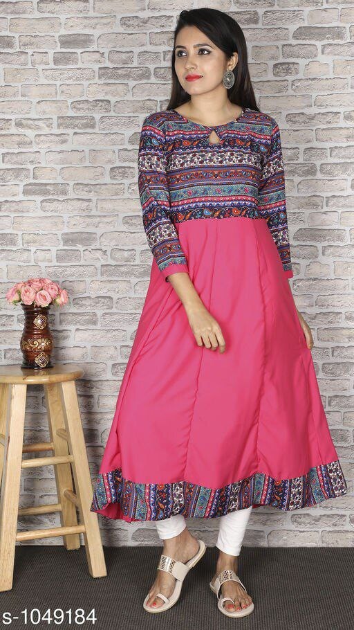 women printed crepe anarkali kurti