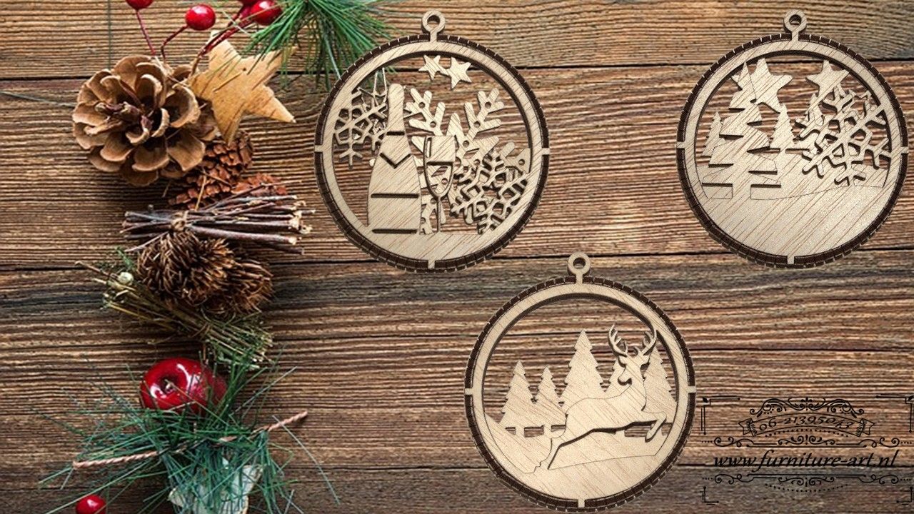 Set van 3 kerstballen in 3d rond