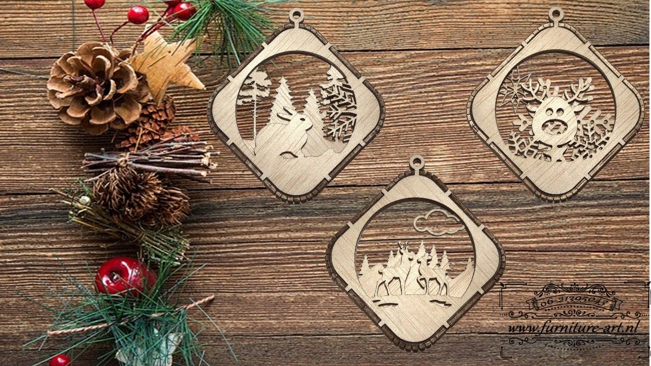 Set van 3 kerstballen in 3d vierkant