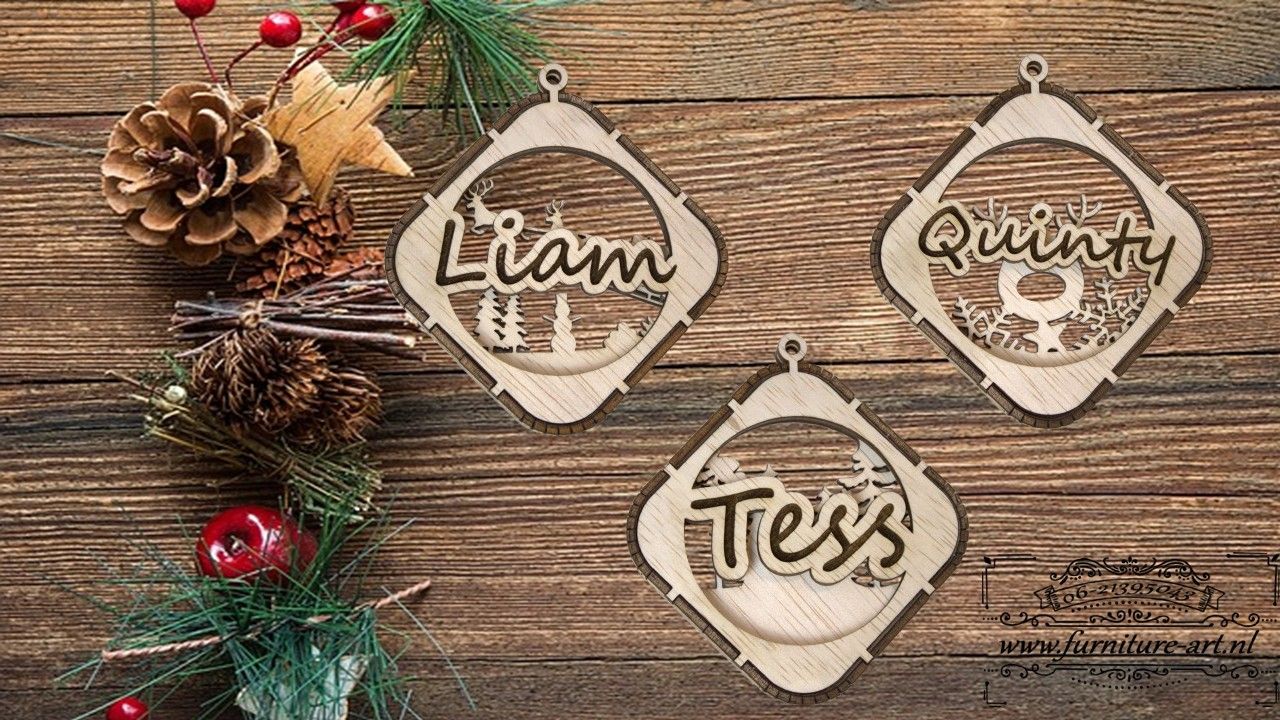 kerstbal met naam vierkant