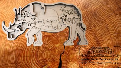 Neushoorn in 3D met verf, kwast en houtlijm