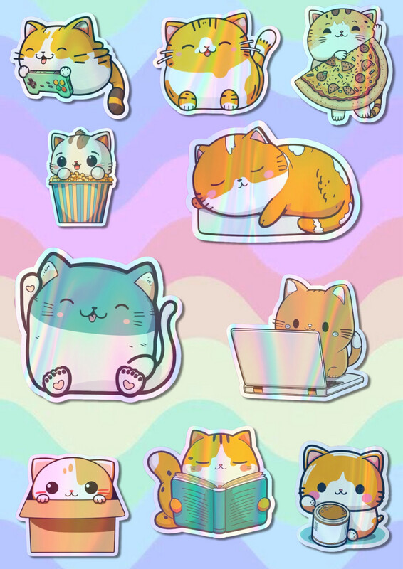Holographic Kitty Stickers