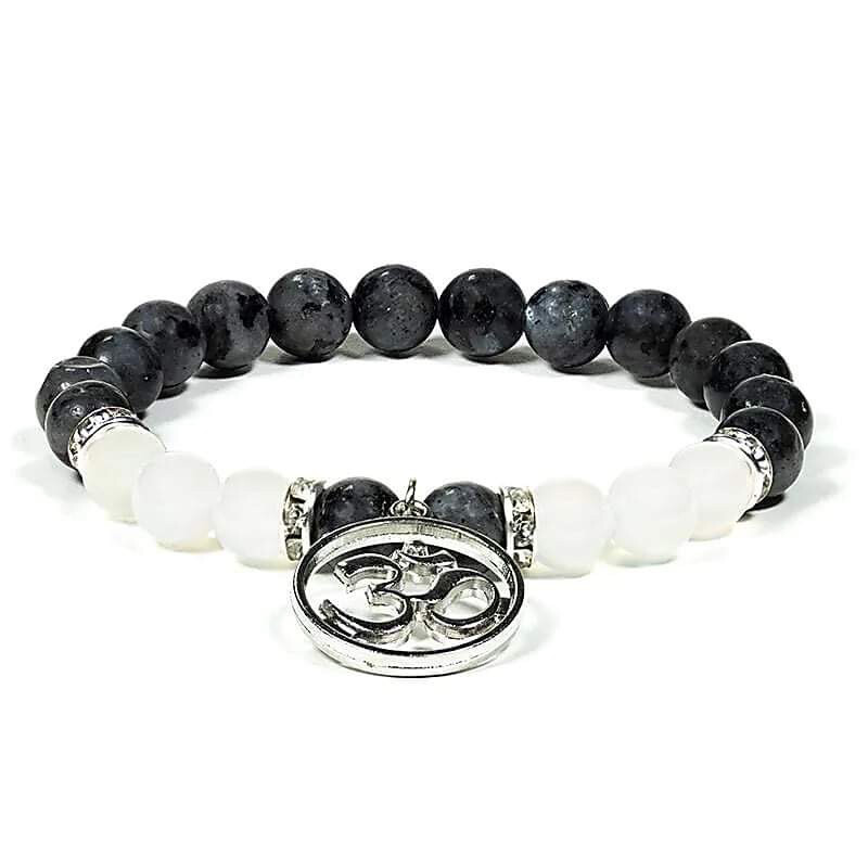 Edelsteen Armband Labradoriet En Witte Agaat Met Ohm