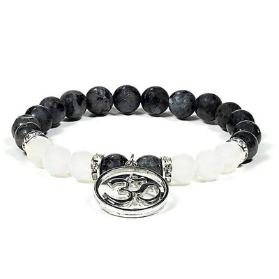 Edelsteen Armband Labradoriet En Witte Agaat Met Ohm