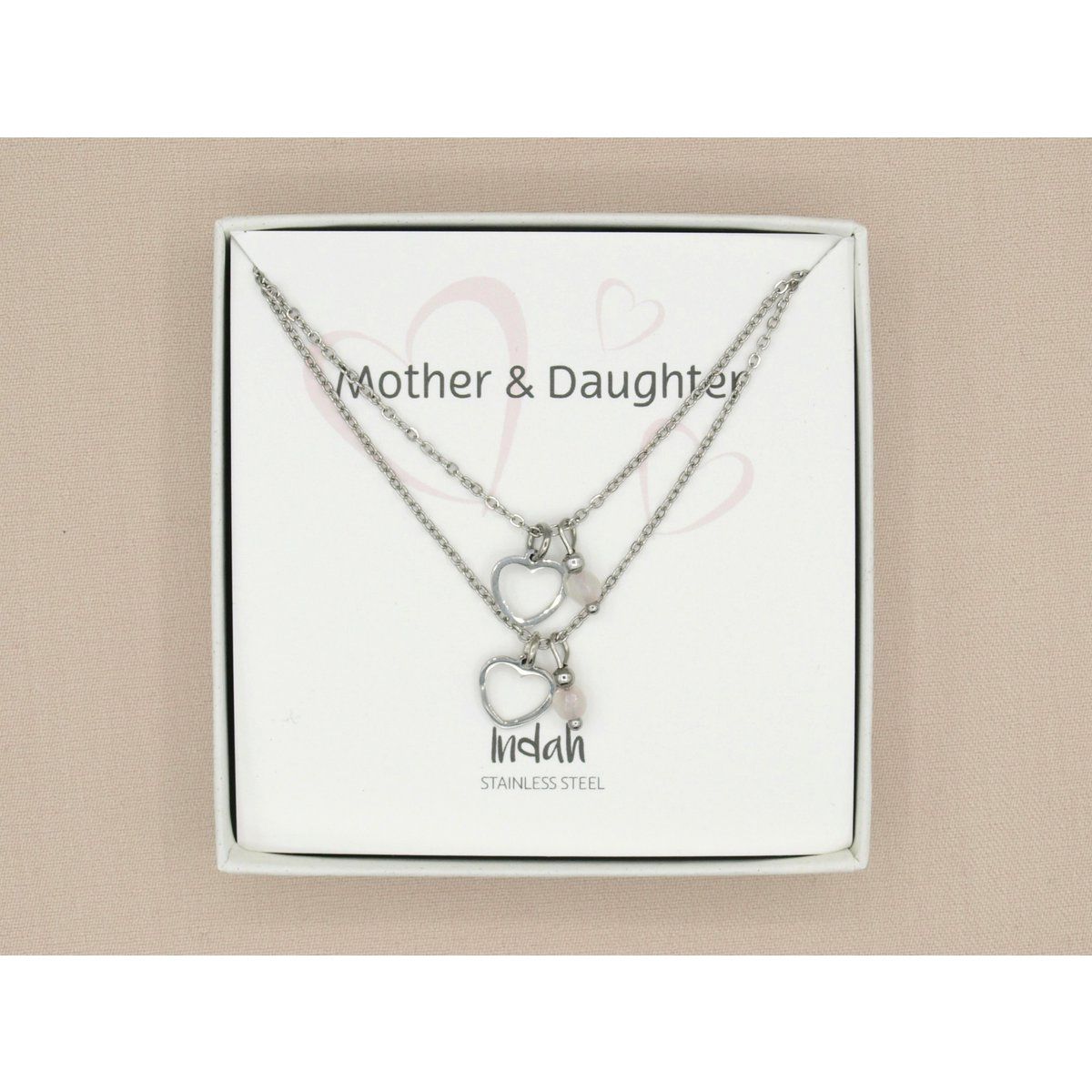 Duo Ketting Moeder &amp; Dochter zilver Met Rozenkwarts Detail