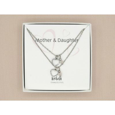 Duo Ketting Moeder &amp; Dochter zilver Met Rozenkwarts Detail