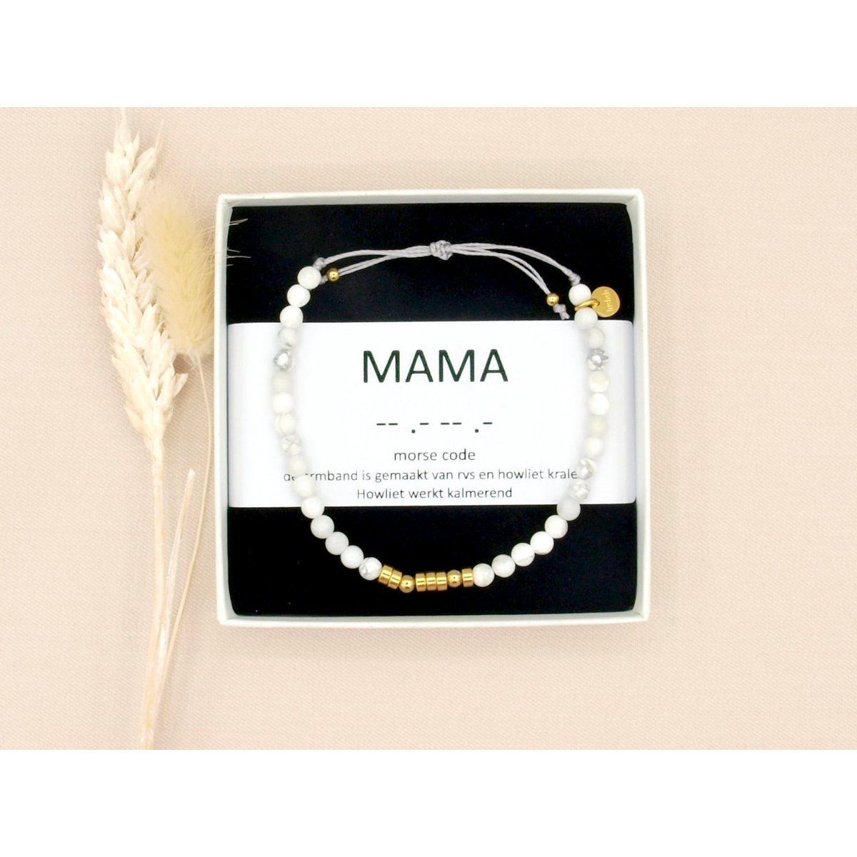 Mama, morsecode armband howliet met goud