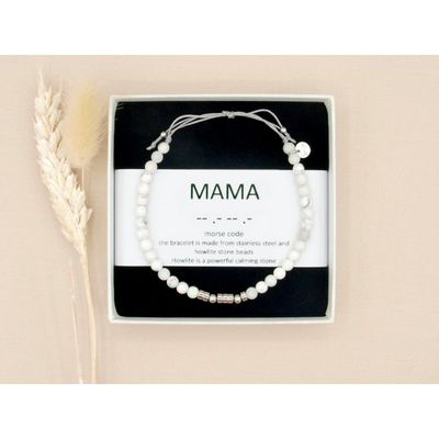 Mama, morsecode armband howliet met zilver